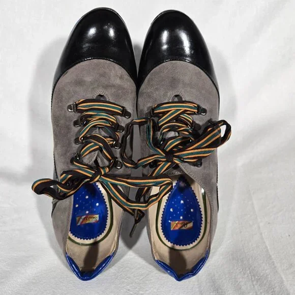 Rare ITALY Vintage PAUL SMITH Old Stock Lace Up Platform Heels Oxfords Size 8.5. - Picture 11 of 17